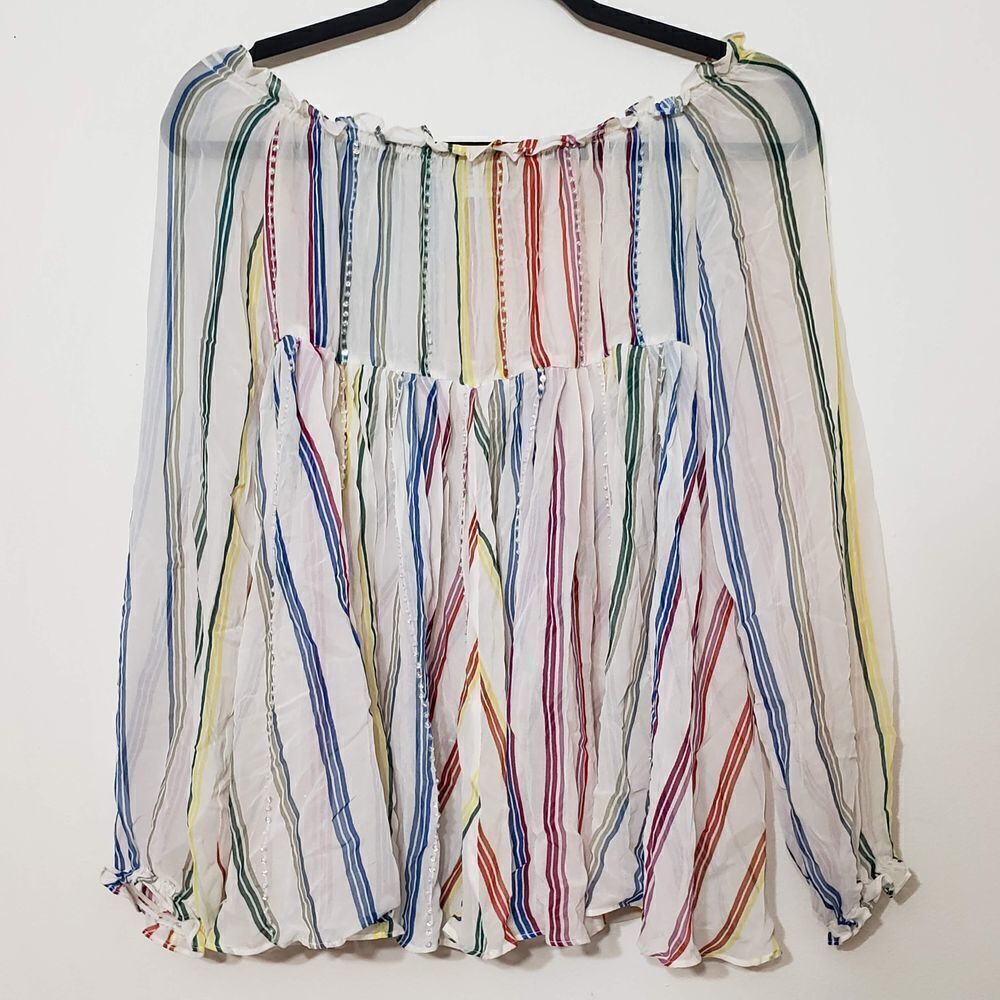Vintage American Retro Paris Rainbow Blouse, sz 38 - Picture 1 of 7